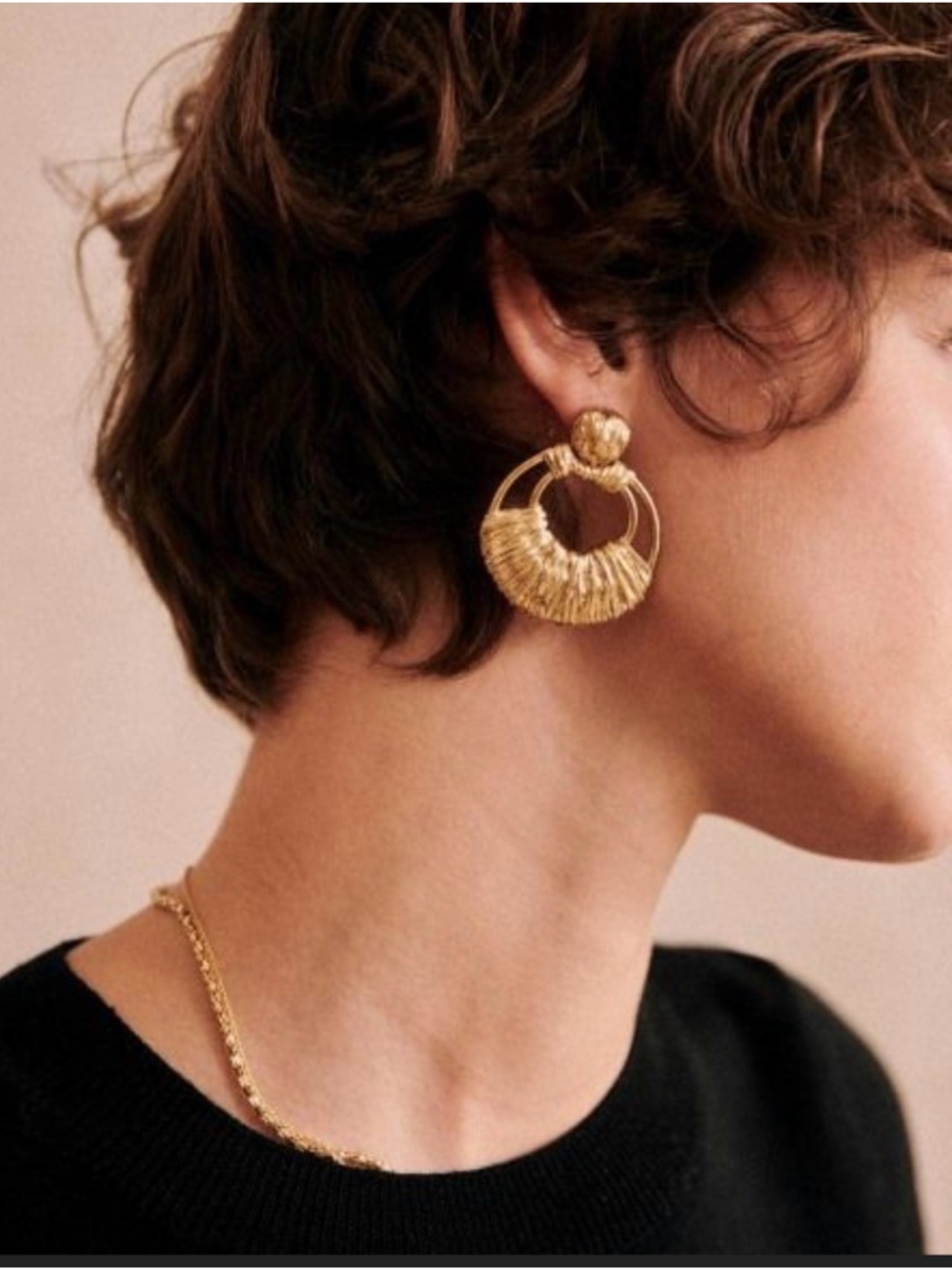 Sézane Gold Textured Hoop Earrings